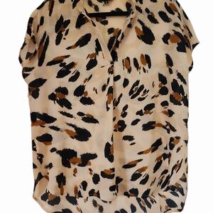 W5 Leopard, Animal Print Women's Top, Blouse  Beige, Brown- Sz M, Soft Mob Wife